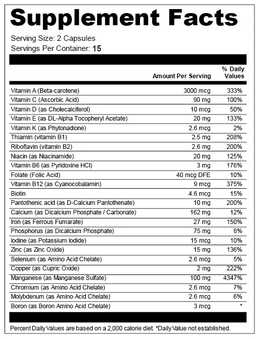 Promos Town 1 Travel Size Multi Vitamin ingredients